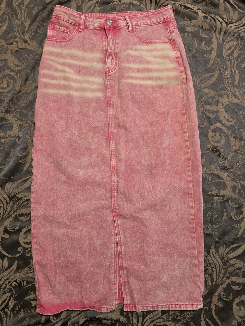 SHEIN Pink Acid Wash Denim Maxi Skirt